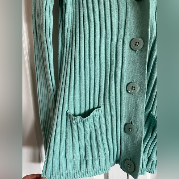 Talbots Aqua Ribbed Button-Up Cardigan - Picture 6 of 9